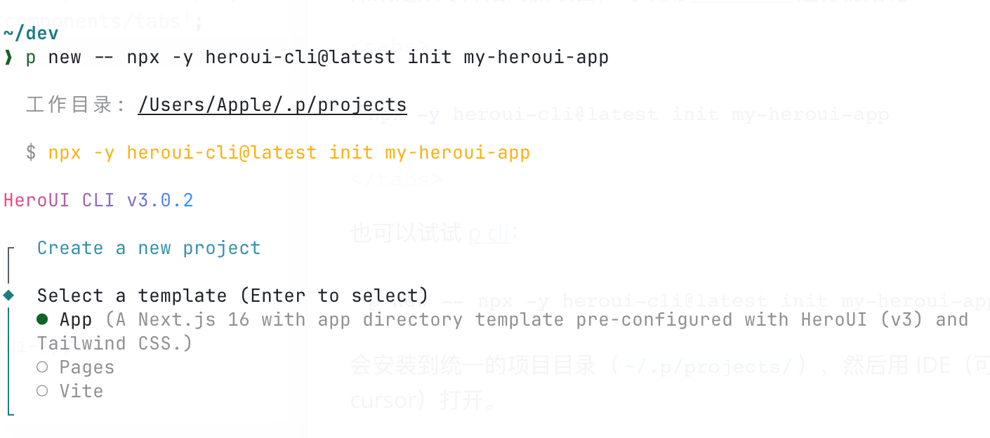 HeroUI CLI 初始化选项